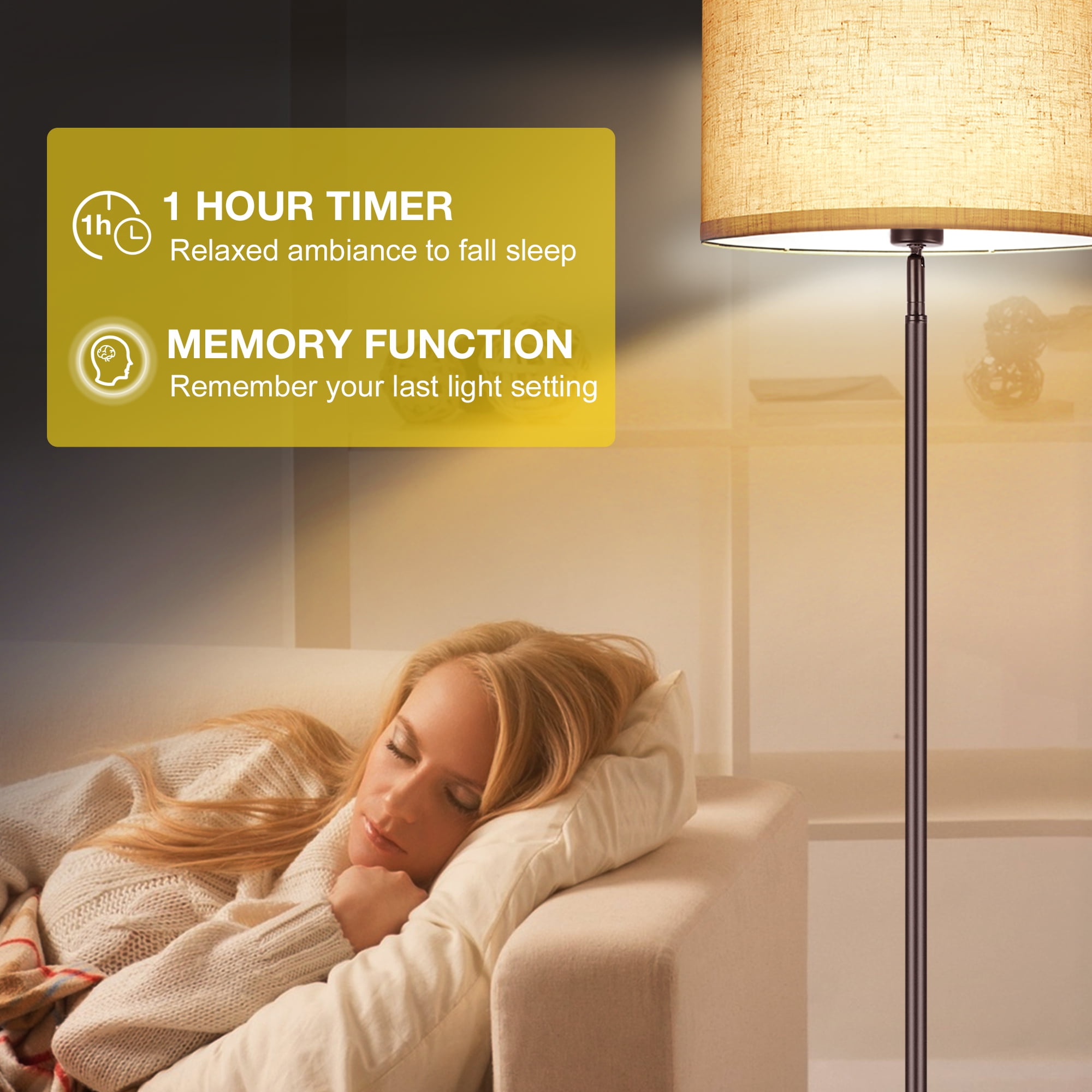 OUTON Modern Floor Lamps for Living Room, 63" Standing Lamp with Linen Shade, Tall Pole Lamps for Bedroom, Office,Brown,Bulb Included - Image 4