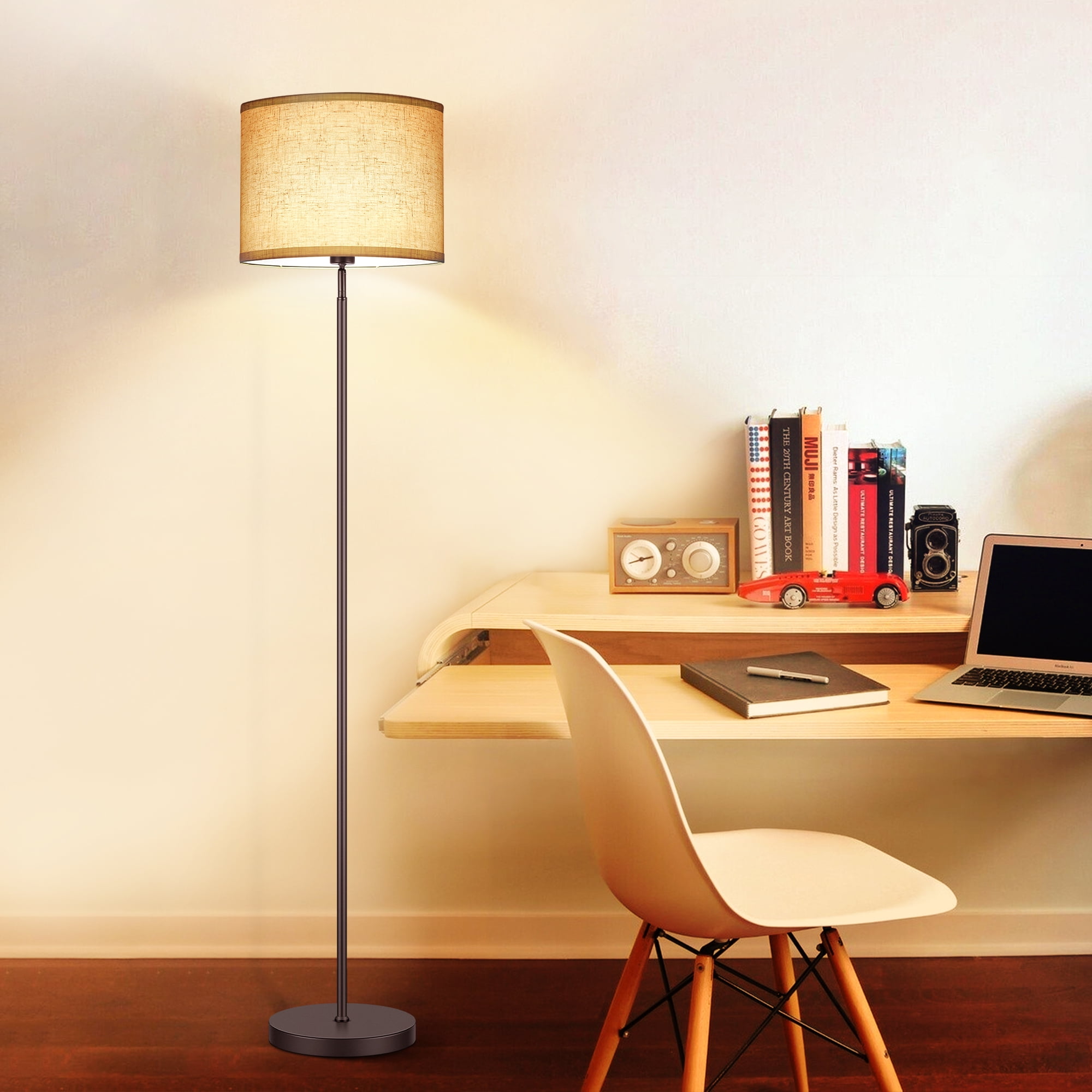 OUTON Modern Floor Lamps for Living Room, 63" Standing Lamp with Linen Shade, Tall Pole Lamps for Bedroom, Office,Brown,Bulb Included - Image 9