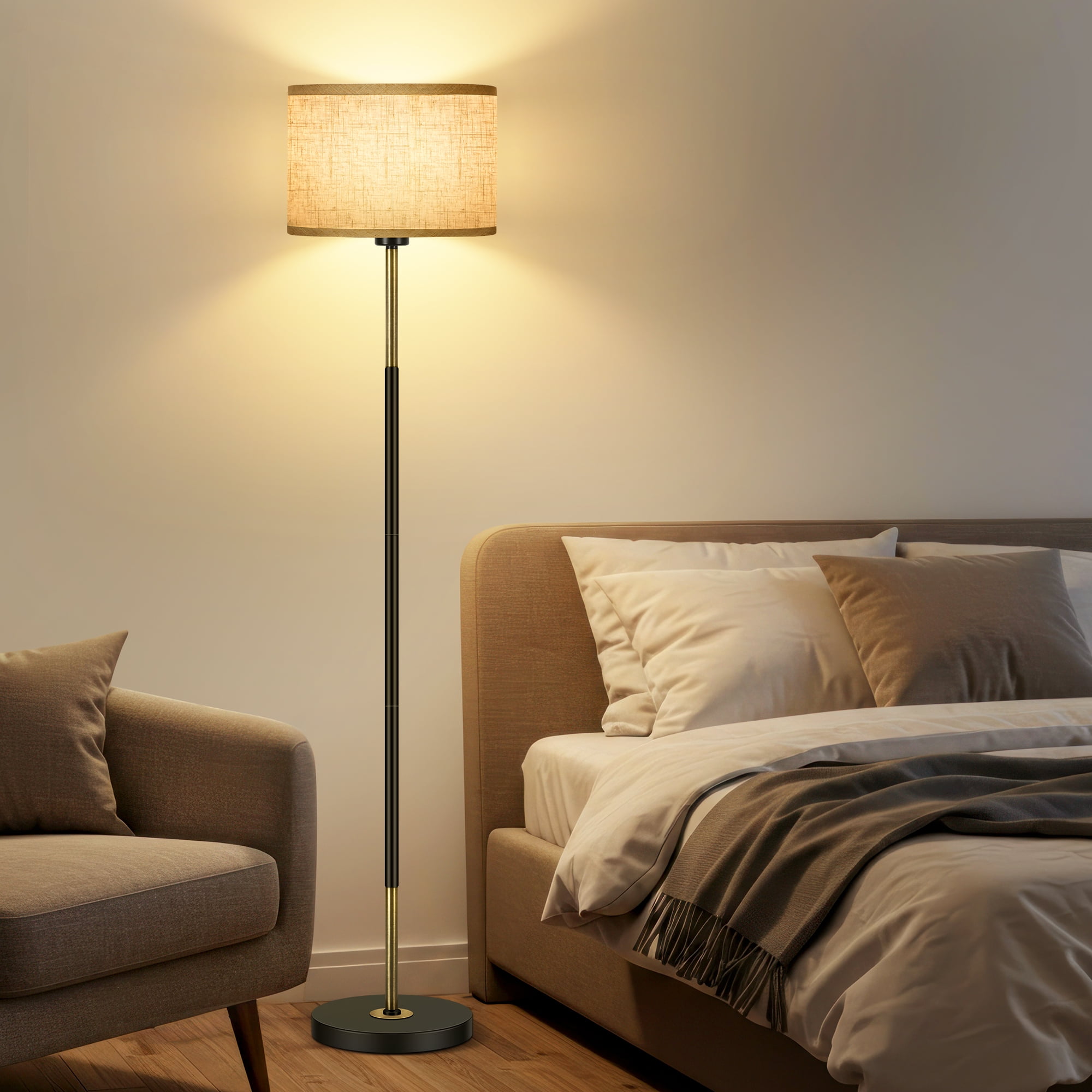 OUTON Modern Floor Lamps for Living Room, 63" Standing Lamp with Linen Shade, Tall Pole Lamps for Bedroom, Office,Brown,Bulb Included - Image 12