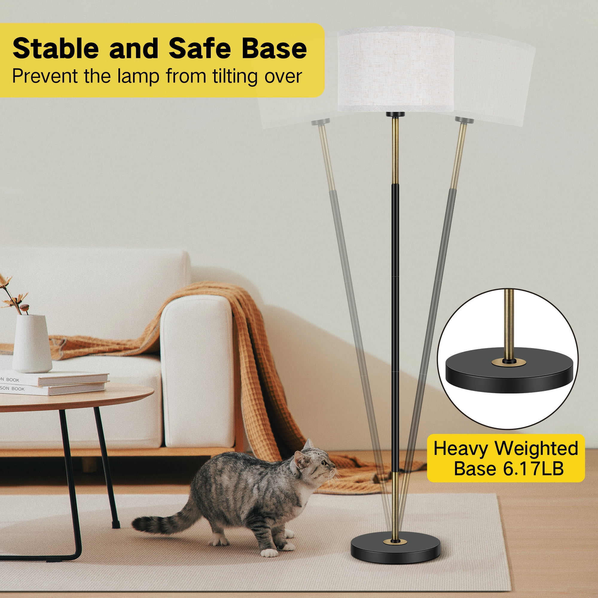 OUTON Modern Floor Lamps for Living Room, 63" Standing Lamp with Linen Shade, Tall Pole Lamps for Bedroom, Office,Brown,Bulb Included - Image 14