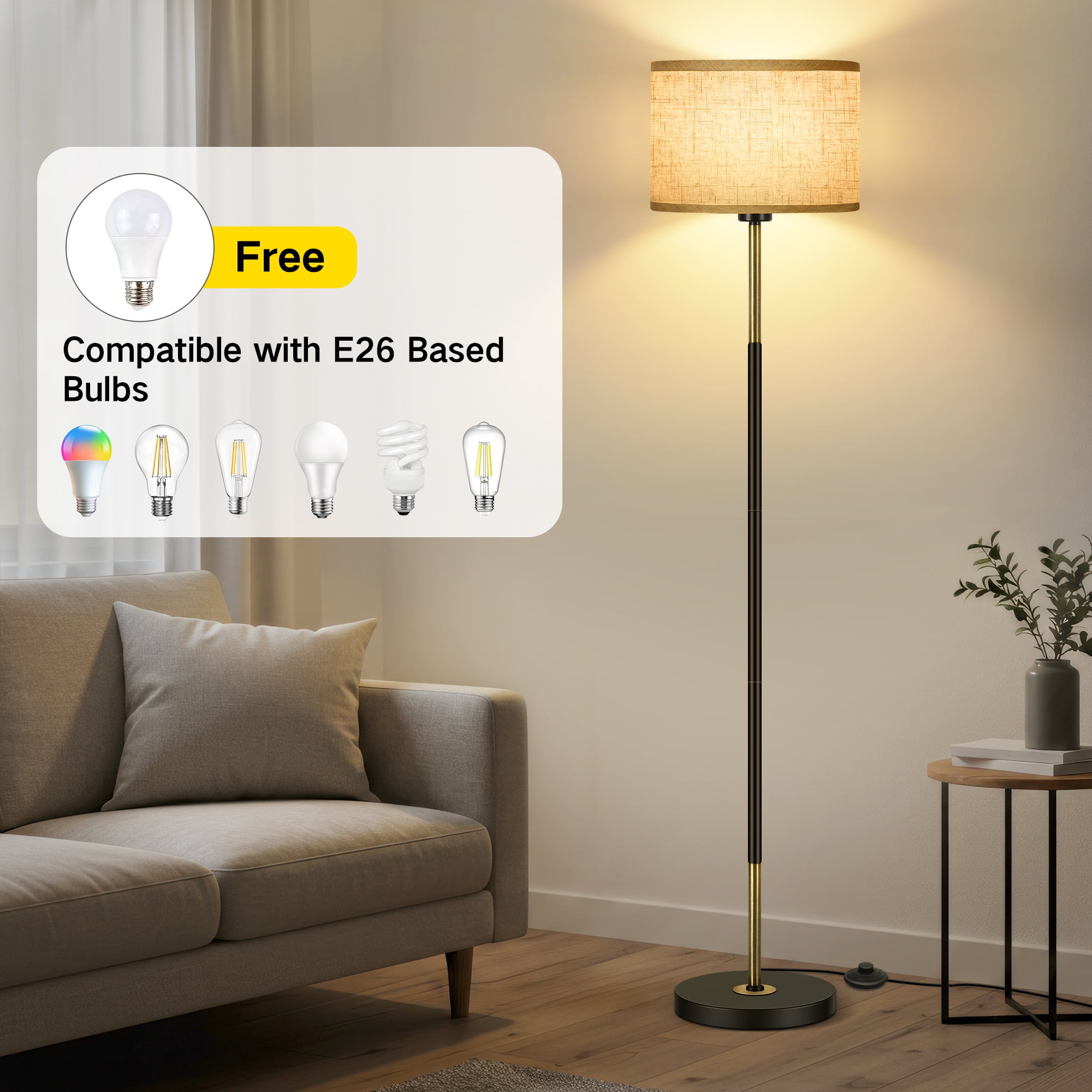 OUTON Modern Floor Lamps for Living Room, 63" Standing Lamp with Linen Shade, Tall Pole Lamps for Bedroom, Office,Brown,Bulb Included - Image 16