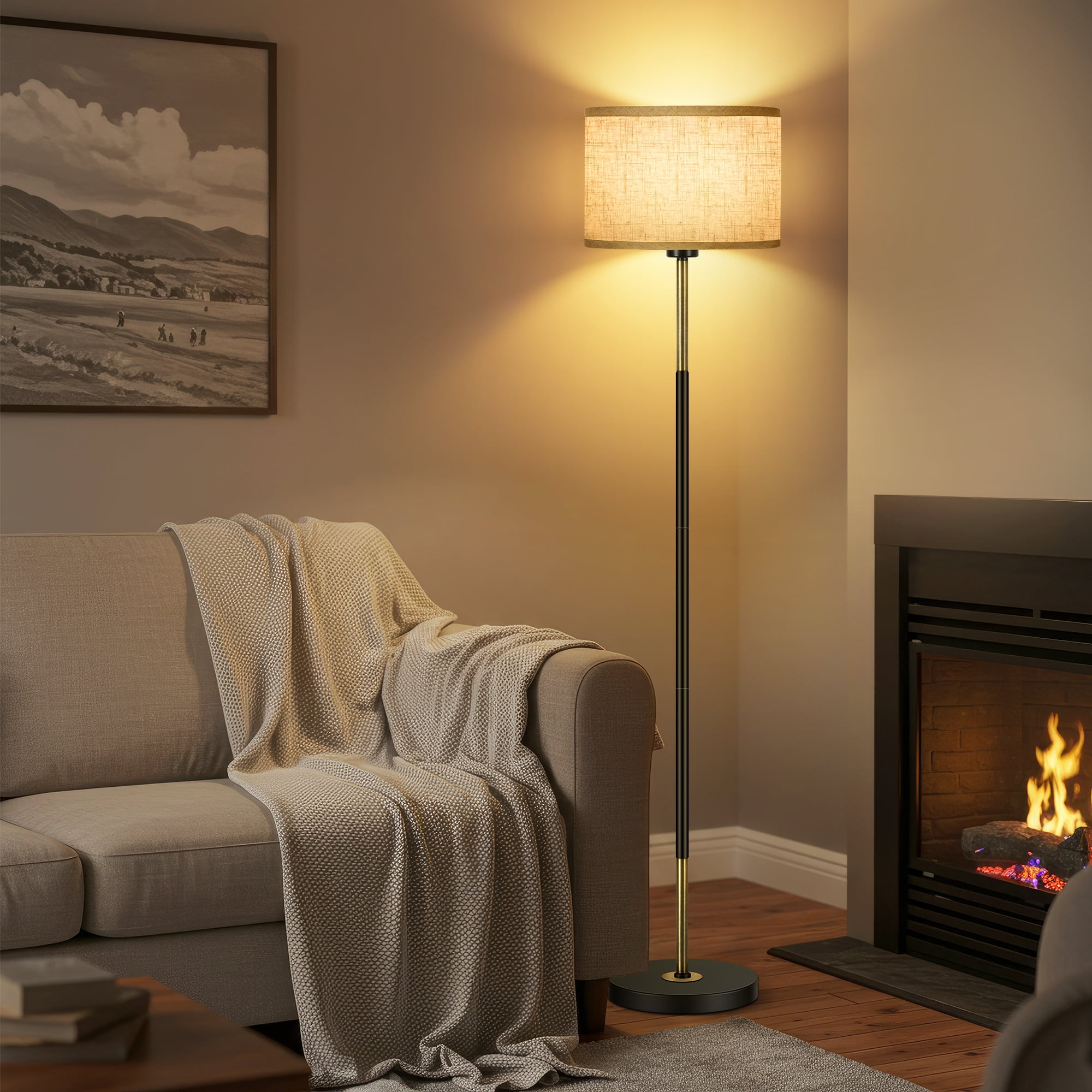 OUTON Modern Floor Lamps for Living Room, 63" Standing Lamp with Linen Shade, Tall Pole Lamps for Bedroom, Office,Brown,Bulb Included - Image 18