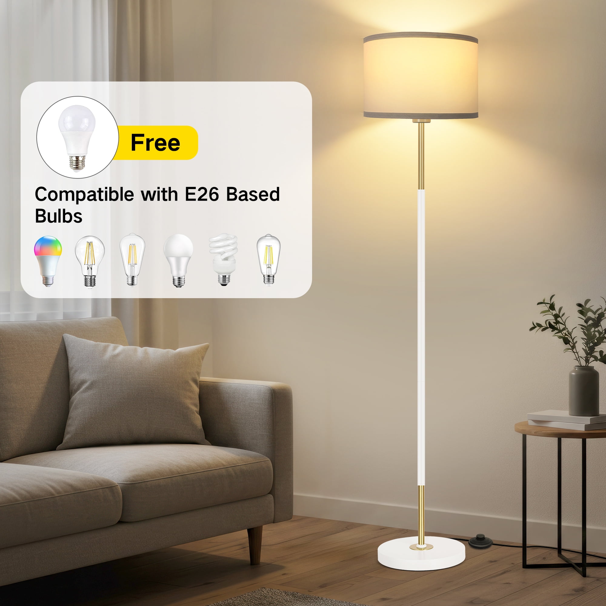 OUTON Modern Floor Lamps for Living Room, 63" Standing Lamp with Linen Shade, Tall Pole Lamps for Bedroom, Office,Brown,Bulb Included - Image 21