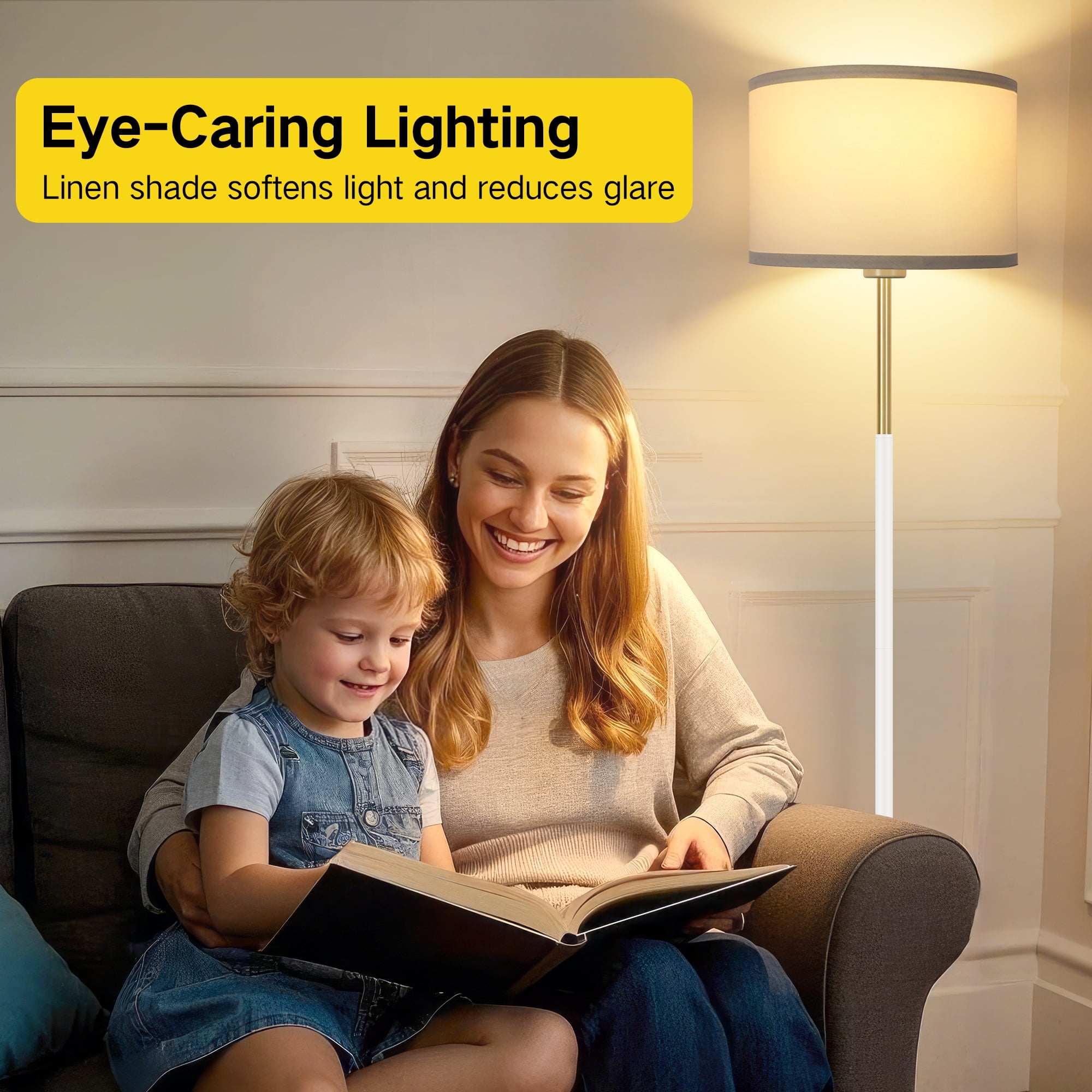 OUTON Modern Floor Lamps for Living Room, 63" Standing Lamp with Linen Shade, Tall Pole Lamps for Bedroom, Office,Brown,Bulb Included - Image 22