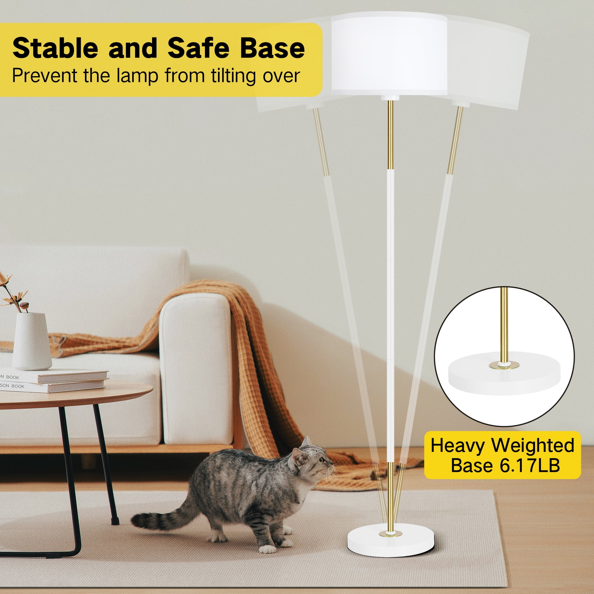 OUTON Modern Floor Lamps for Living Room, 63" Standing Lamp with Linen Shade, Tall Pole Lamps for Bedroom, Office,Brown,Bulb Included - Image 23