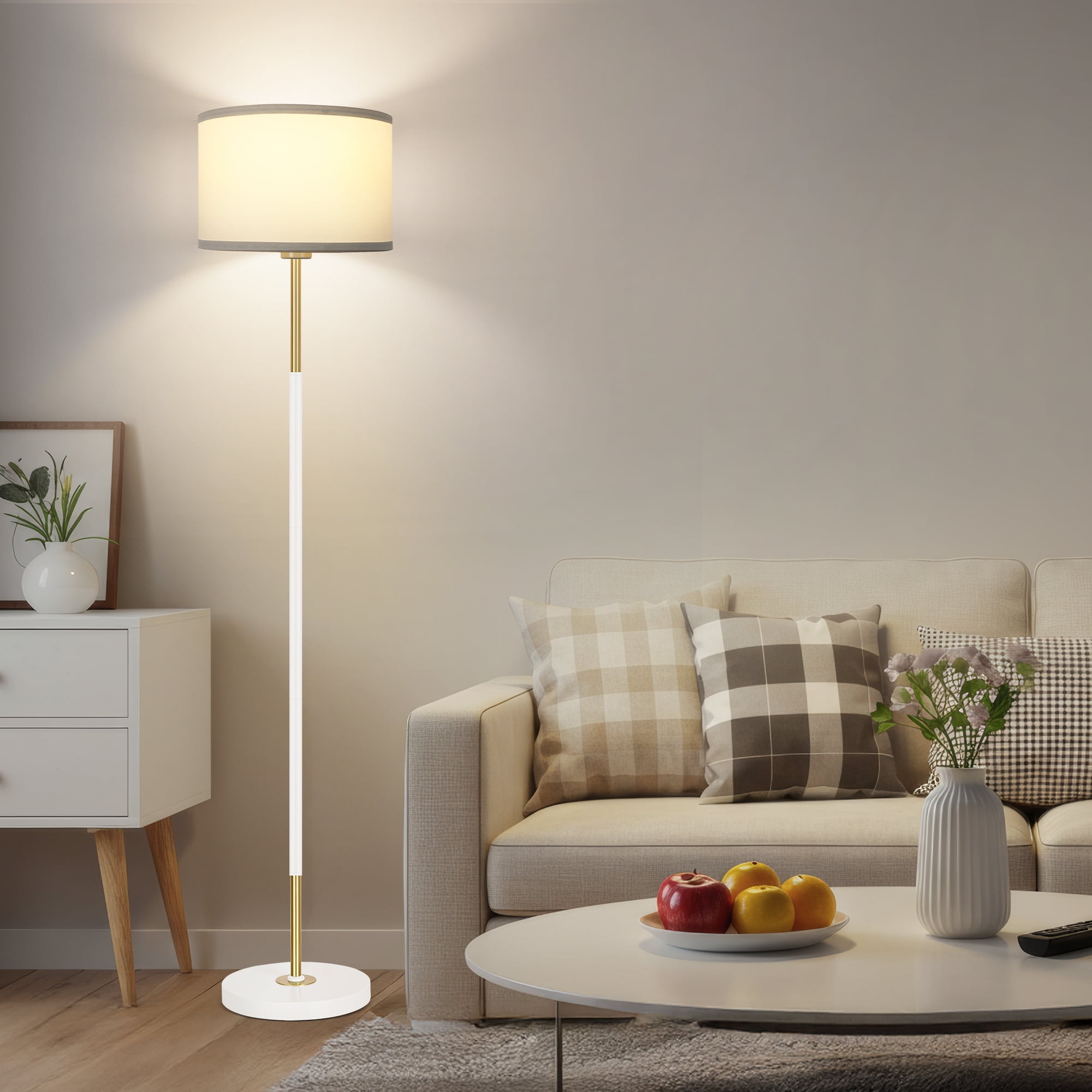 OUTON Modern Floor Lamps for Living Room, 63" Standing Lamp with Linen Shade, Tall Pole Lamps for Bedroom, Office,Brown,Bulb Included - Image 25