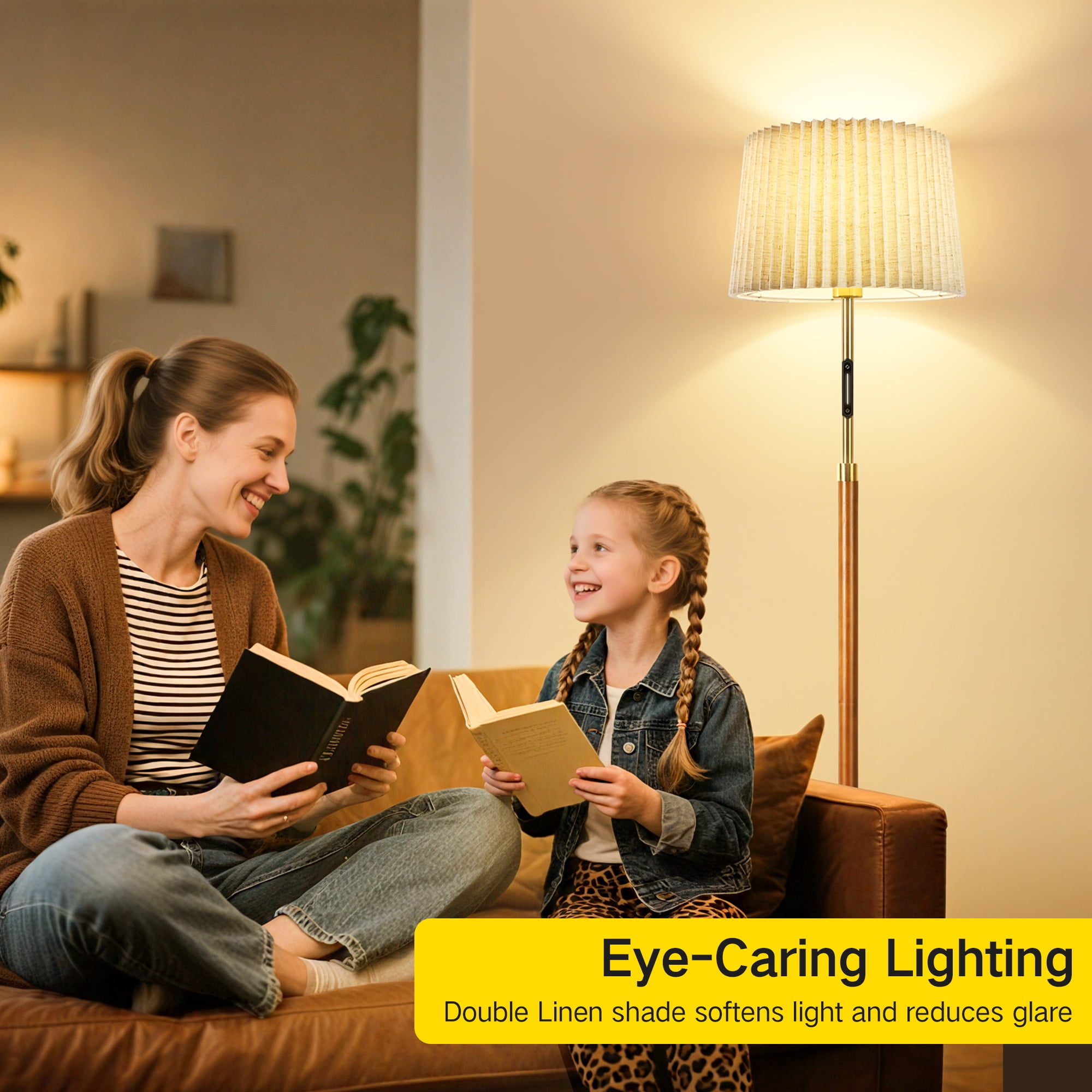 OUTON Modern Floor Lamps for Living Room, 63" Standing Lamp with Linen Shade, Tall Pole Lamps for Bedroom, Office,Brown,Bulb Included - Image 28