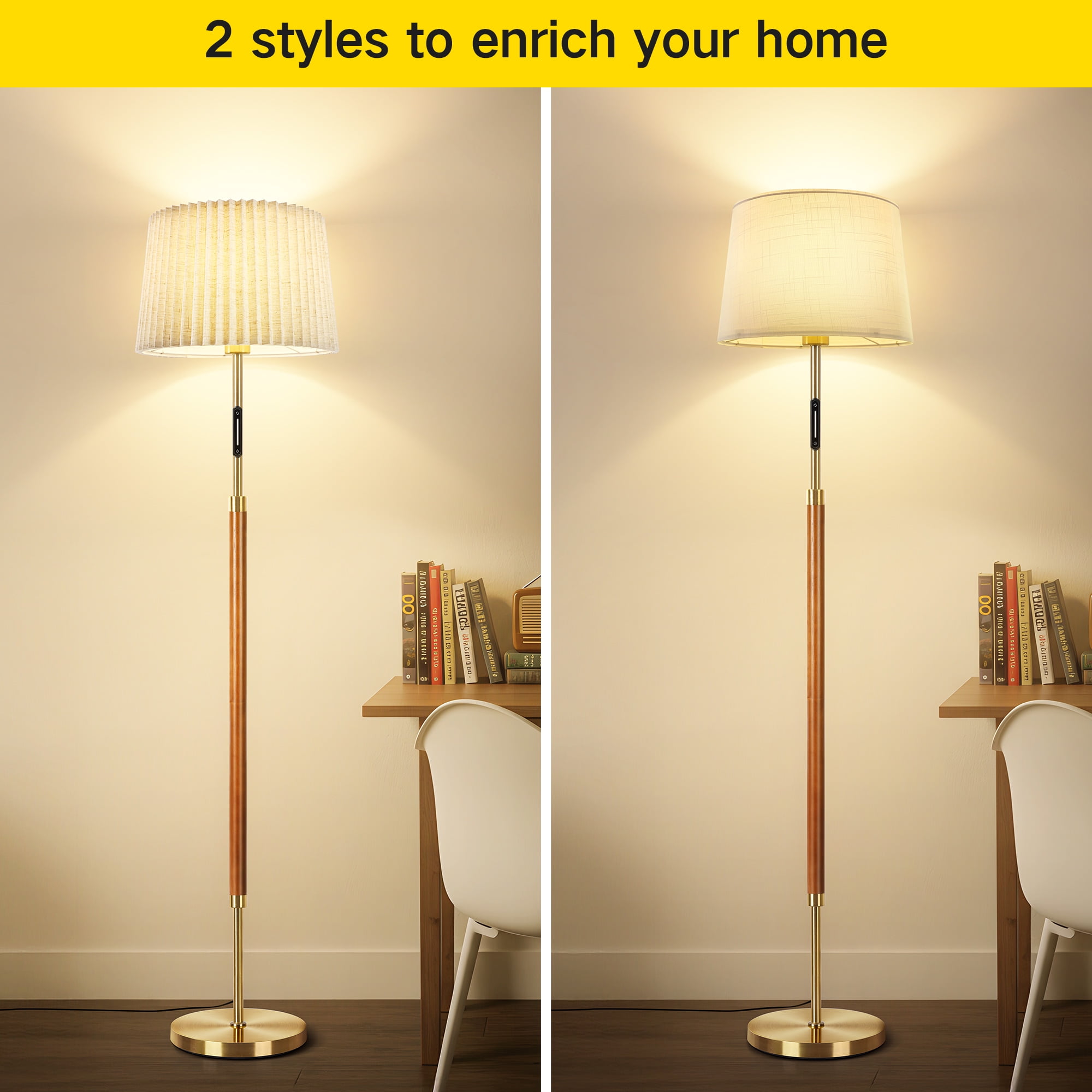 OUTON Modern Floor Lamps for Living Room, 63" Standing Lamp with Linen Shade, Tall Pole Lamps for Bedroom, Office,Brown,Bulb Included - Image 29