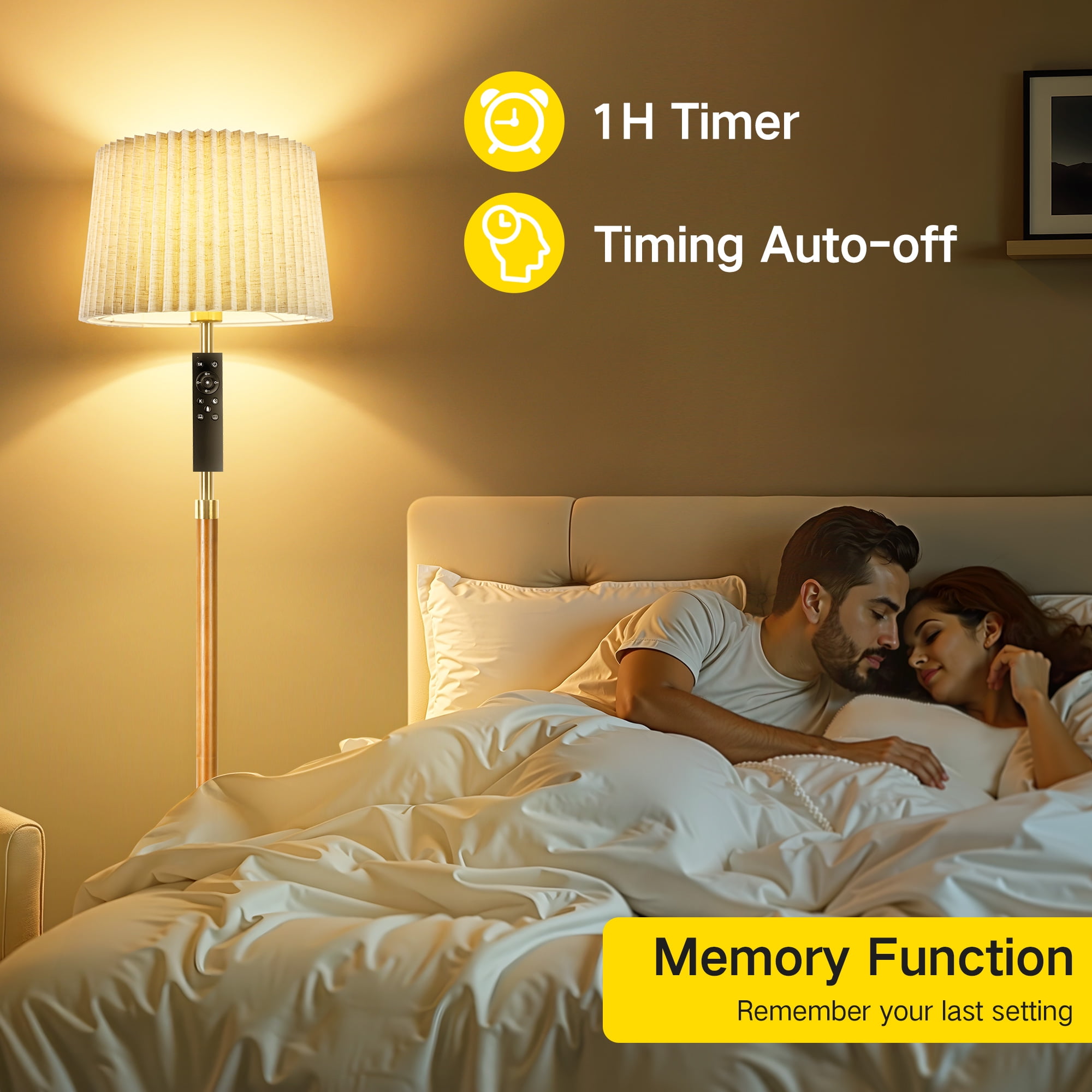 OUTON Modern Floor Lamps for Living Room, 63" Standing Lamp with Linen Shade, Tall Pole Lamps for Bedroom, Office,Brown,Bulb Included - Image 31