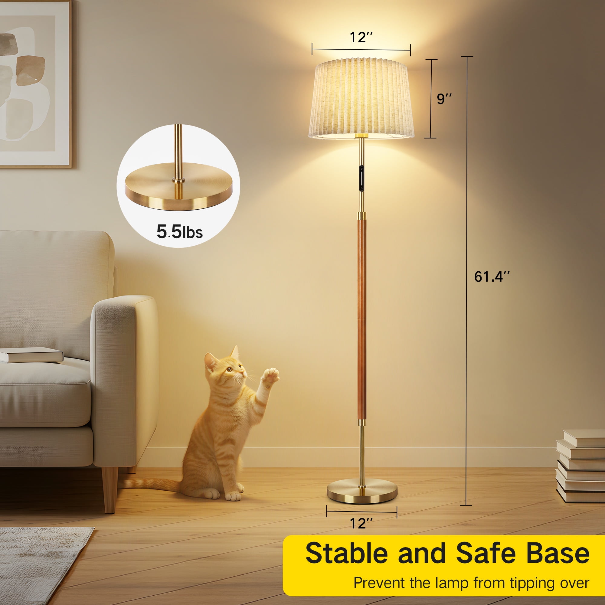 OUTON Modern Floor Lamps for Living Room, 63" Standing Lamp with Linen Shade, Tall Pole Lamps for Bedroom, Office,Brown,Bulb Included - Image 32