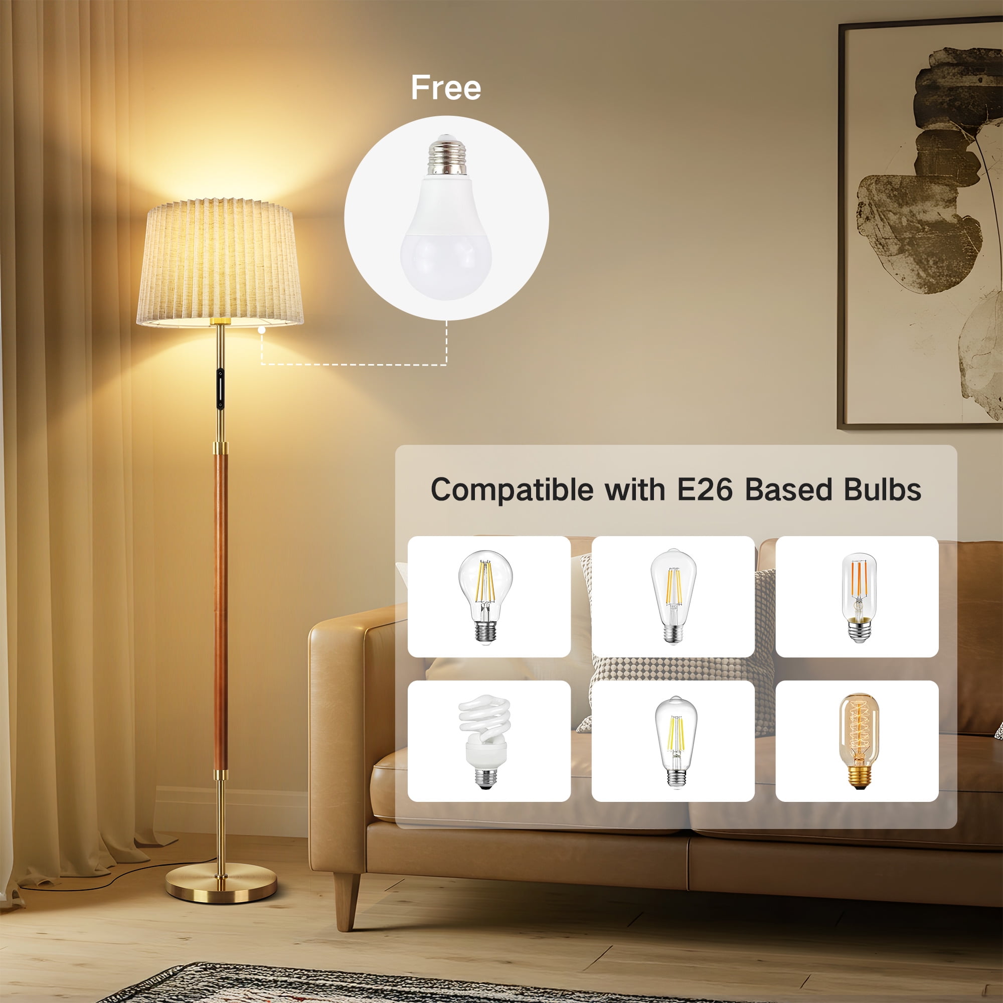 OUTON Modern Floor Lamps for Living Room, 63" Standing Lamp with Linen Shade, Tall Pole Lamps for Bedroom, Office,Brown,Bulb Included - Image 33