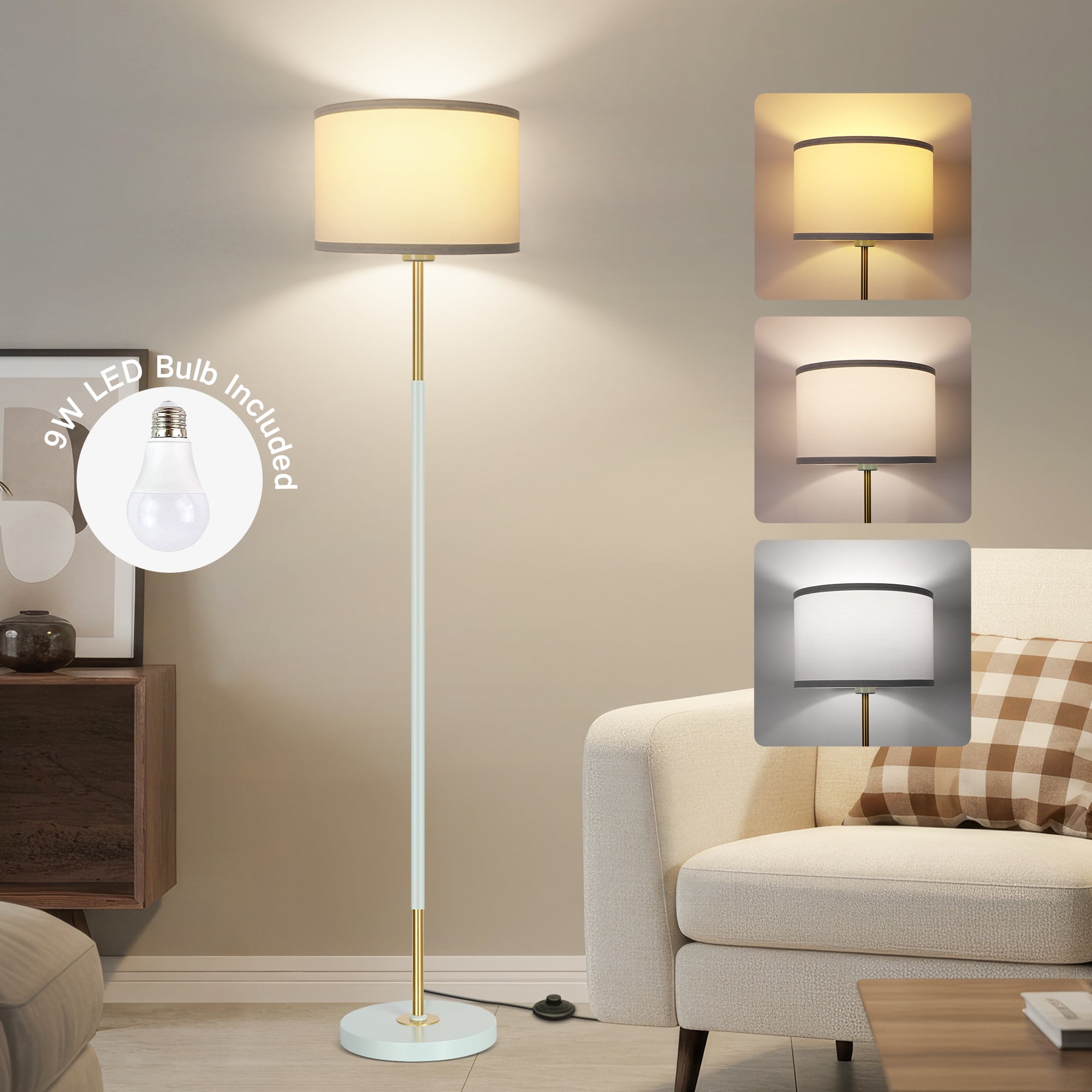 OUTON Modern Floor Lamps for Living Room, 63" Standing Lamp with Linen Shade, Tall Pole Lamps for Bedroom, Office,Brown,Bulb Included - Image 35