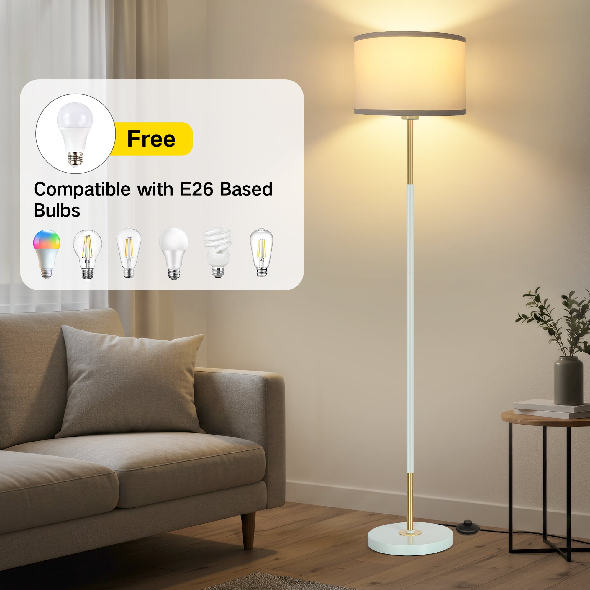 OUTON Modern Floor Lamps for Living Room, 63" Standing Lamp with Linen Shade, Tall Pole Lamps for Bedroom, Office,Brown,Bulb Included - Image 37