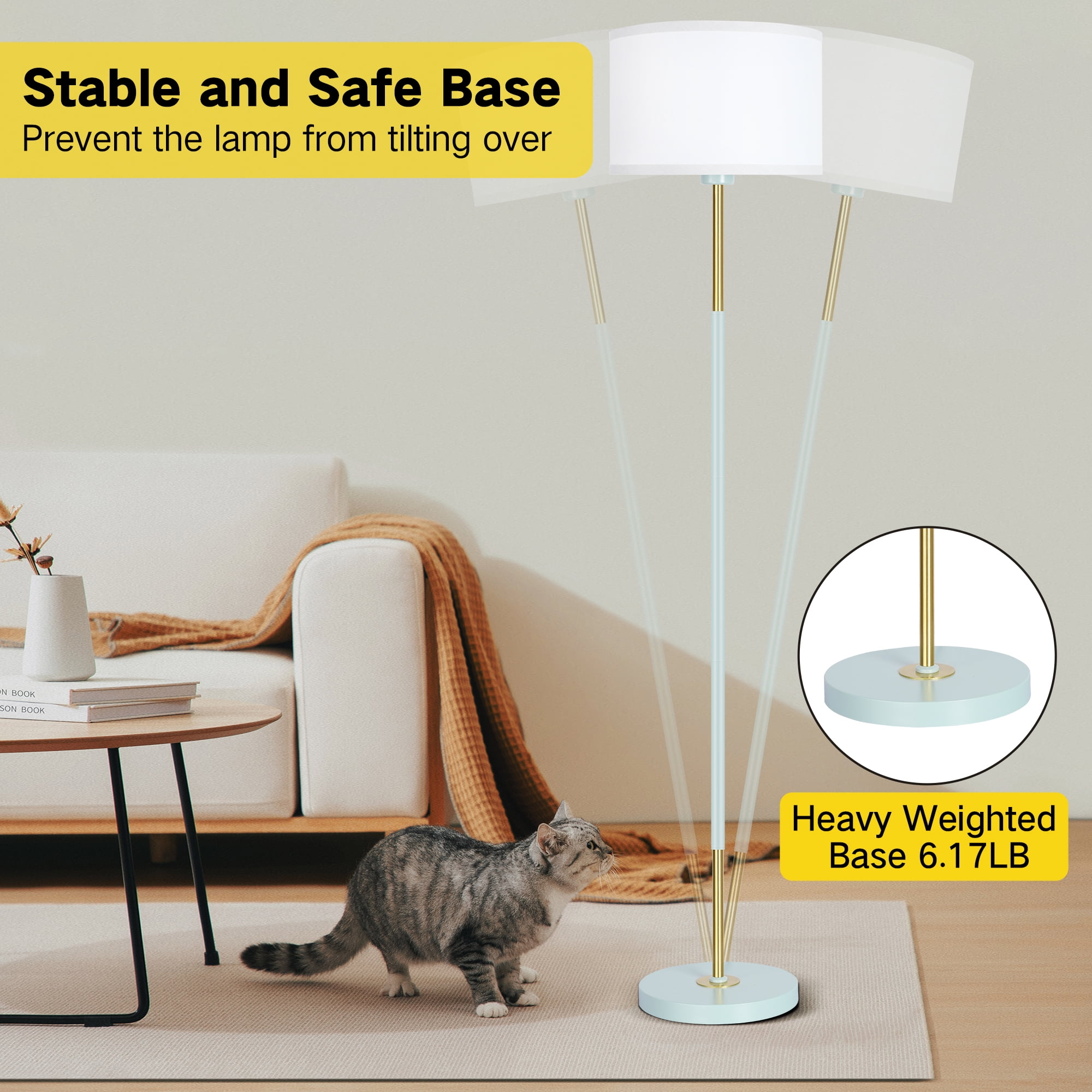 OUTON Modern Floor Lamps for Living Room, 63" Standing Lamp with Linen Shade, Tall Pole Lamps for Bedroom, Office,Brown,Bulb Included - Image 38