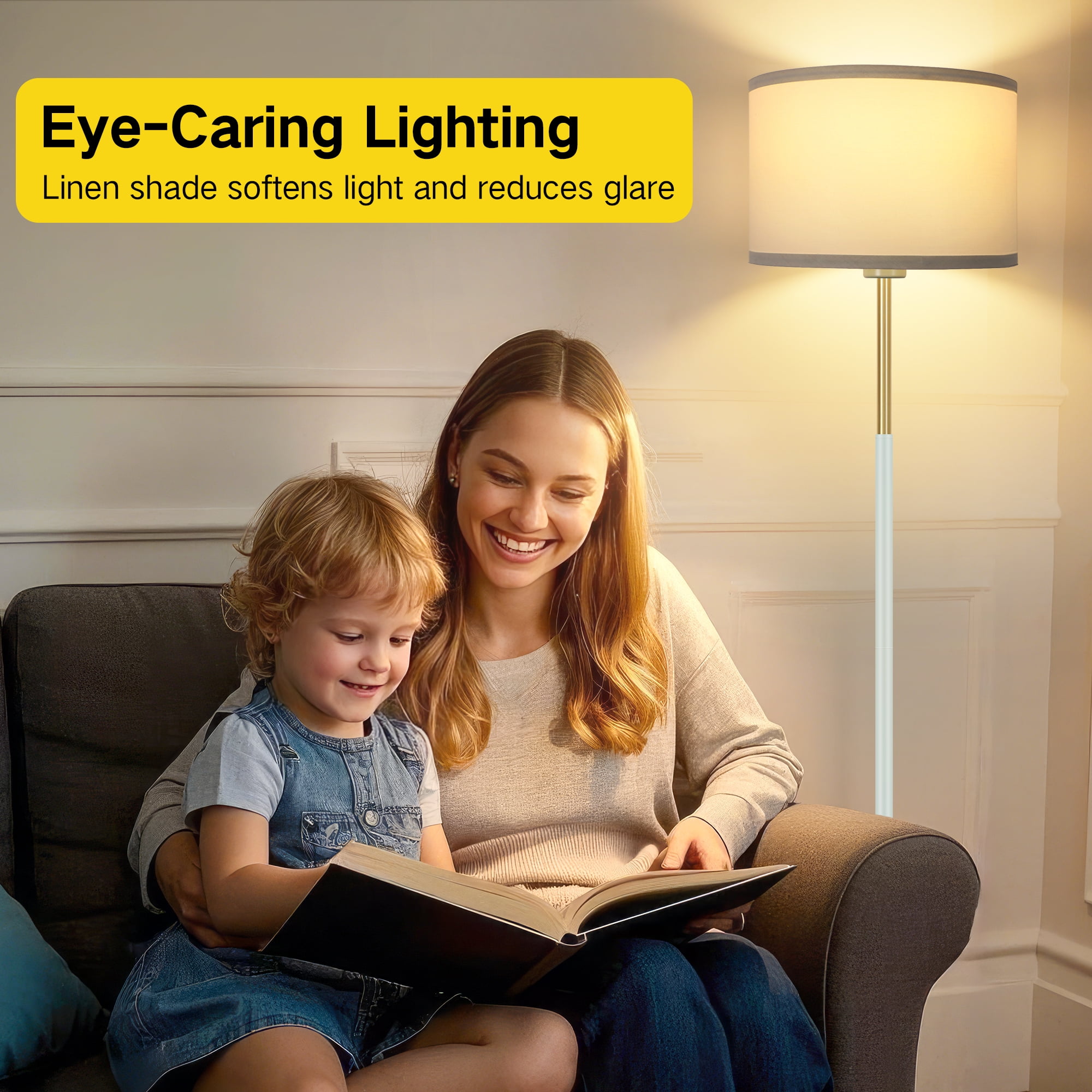 OUTON Modern Floor Lamps for Living Room, 63" Standing Lamp with Linen Shade, Tall Pole Lamps for Bedroom, Office,Brown,Bulb Included - Image 39