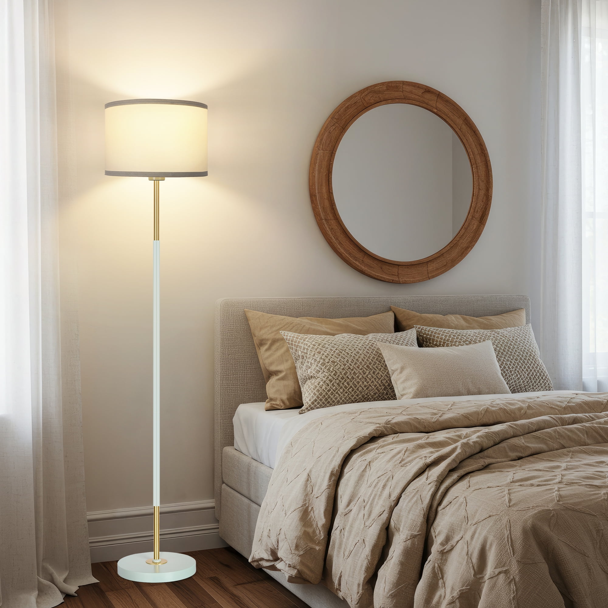 OUTON Modern Floor Lamps for Living Room, 63" Standing Lamp with Linen Shade, Tall Pole Lamps for Bedroom, Office,Brown,Bulb Included - Image 41