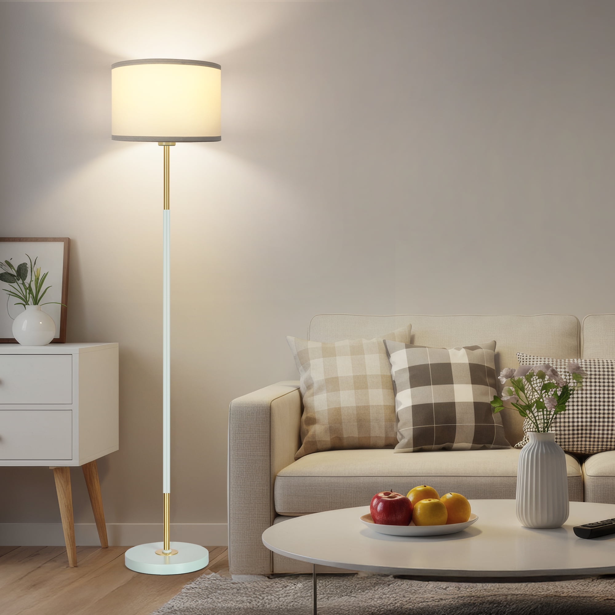 OUTON Modern Floor Lamps for Living Room, 63" Standing Lamp with Linen Shade, Tall Pole Lamps for Bedroom, Office,Brown,Bulb Included - Image 42