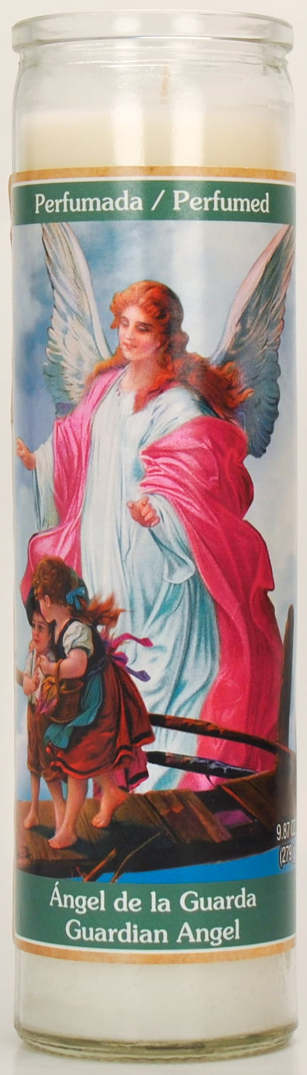 Prayer Candle Guardian Angel Vanilla White Wax, 8 Inch