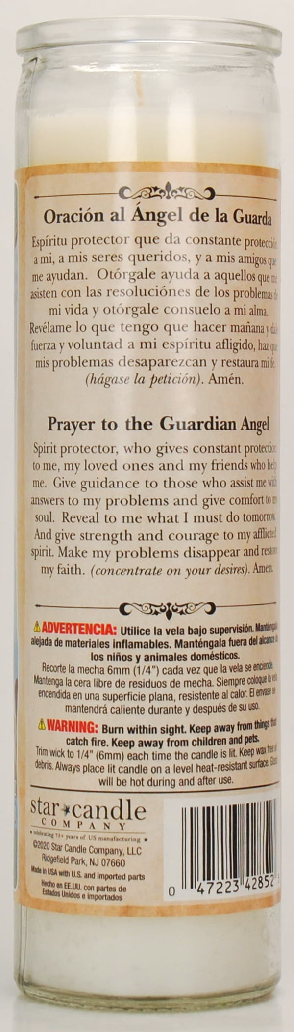 Prayer Candle Guardian Angel Vanilla White Wax, 8 Inch - Image 2