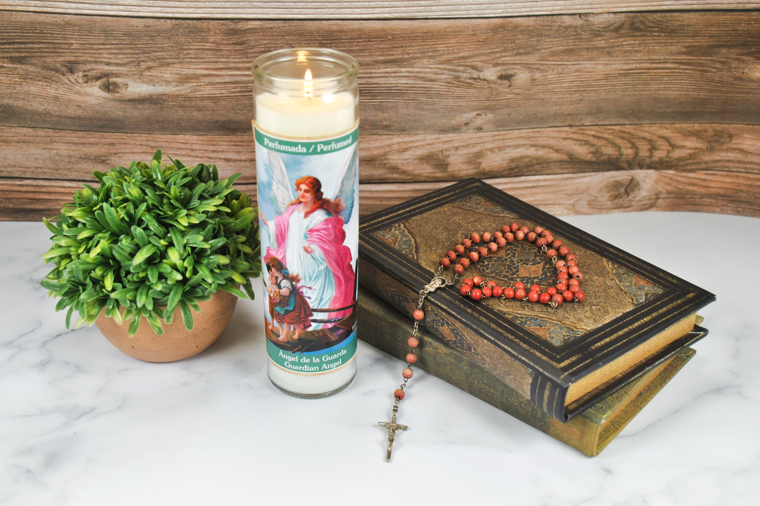 Prayer Candle Guardian Angel Vanilla White Wax, 8 Inch - Image 5