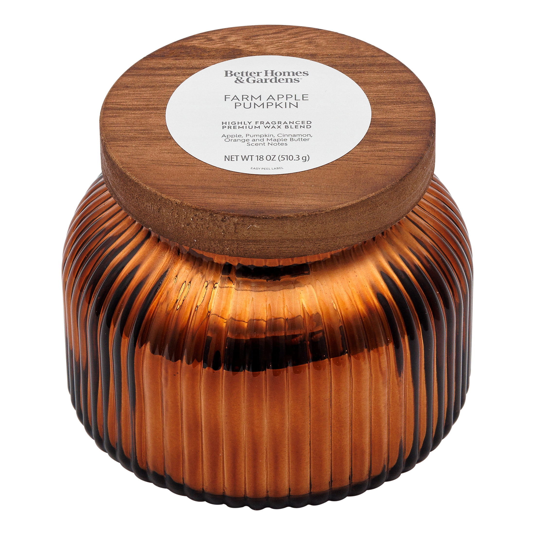Better Homes & Gardens Farm Apple Pumpkin Scented Cotton 2-Wicks Ribbed Mecury Glass Jar Candle with Wooden Lid 18oz - Image 3