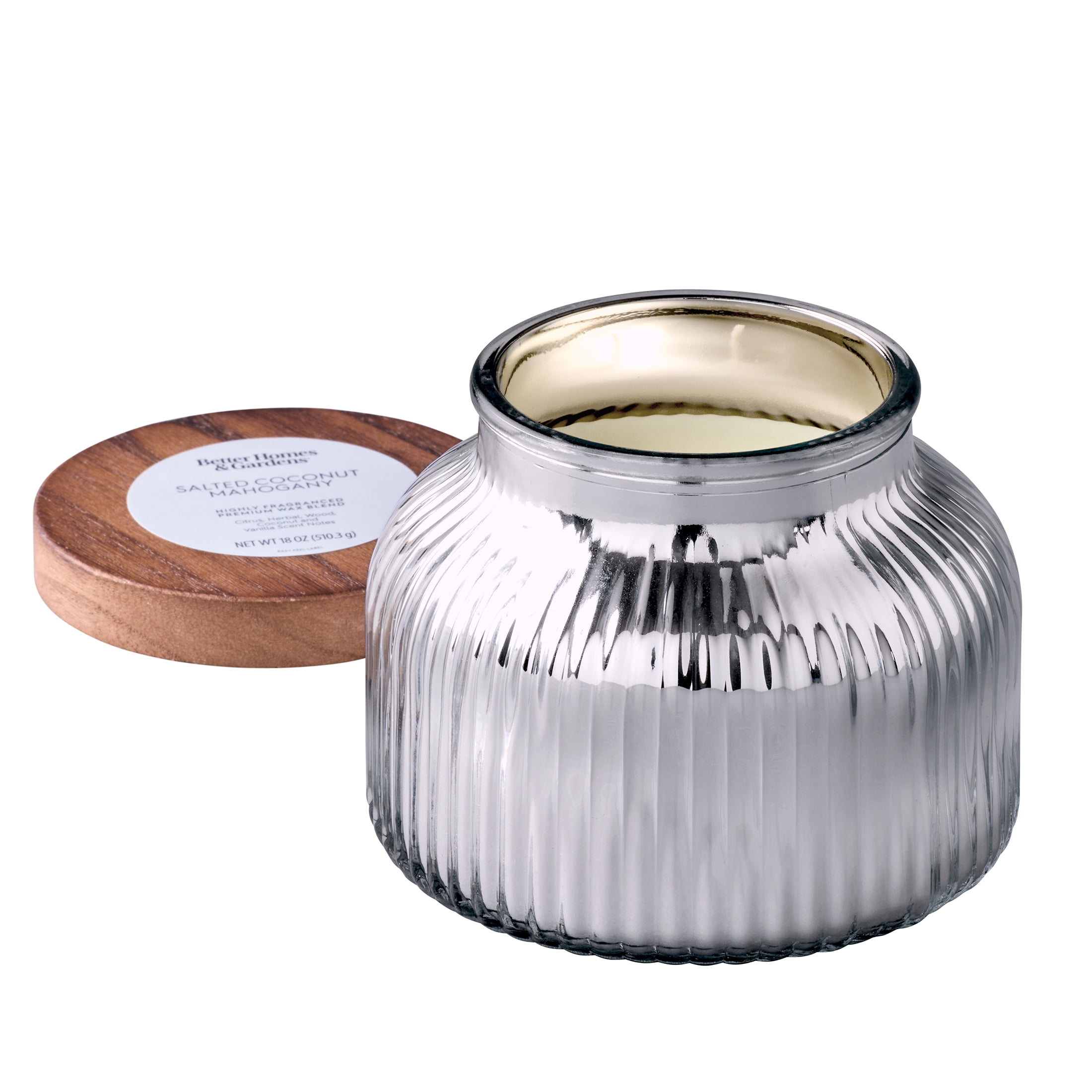 Better Homes & Gardens Farm Apple Pumpkin Scented Cotton 2-Wicks Ribbed Mecury Glass Jar Candle with Wooden Lid 18oz - Image 7