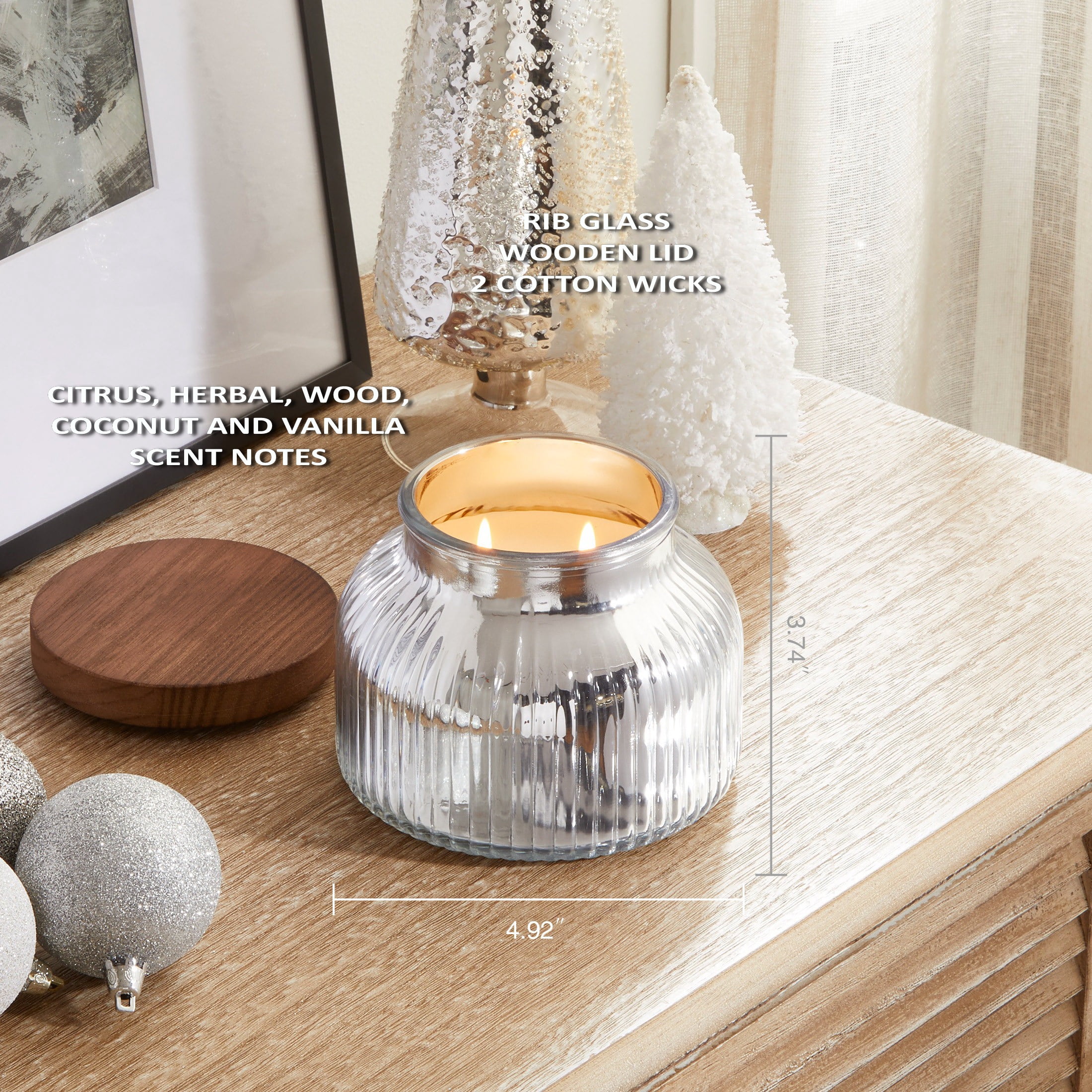 Better Homes & Gardens Farm Apple Pumpkin Scented Cotton 2-Wicks Ribbed Mecury Glass Jar Candle with Wooden Lid 18oz - Image 12