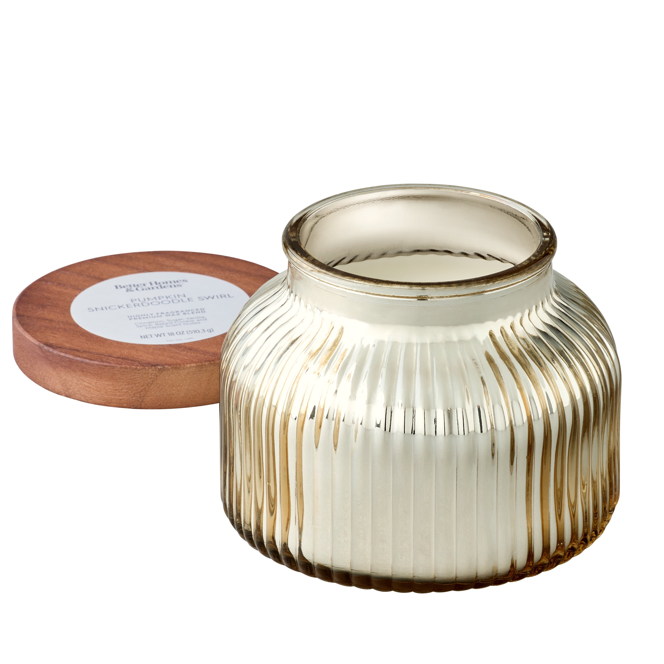 Better Homes & Gardens Farm Apple Pumpkin Scented Cotton 2-Wicks Ribbed Mecury Glass Jar Candle with Wooden Lid 18oz - Image 13