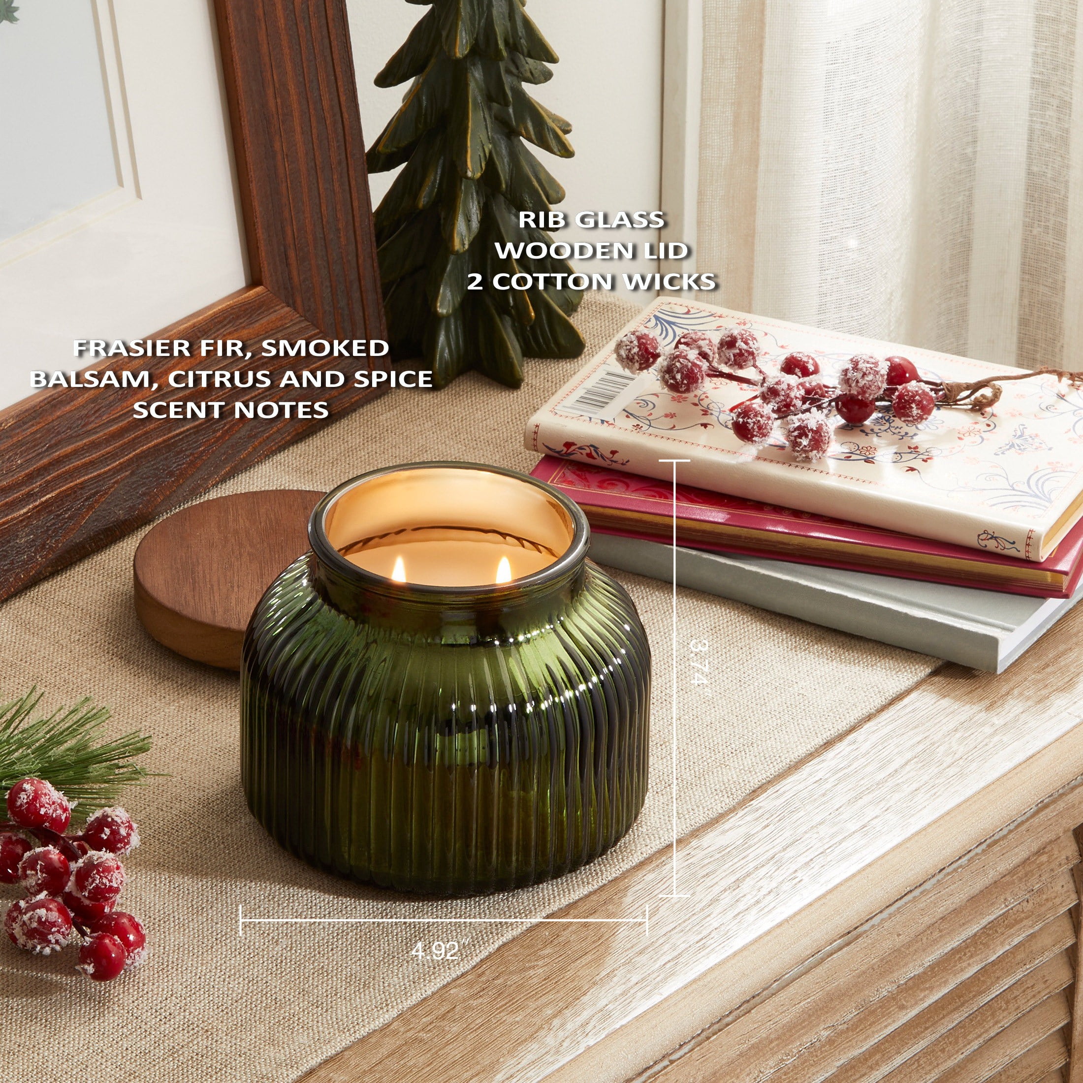 Better Homes & Gardens Farm Apple Pumpkin Scented Cotton 2-Wicks Ribbed Mecury Glass Jar Candle with Wooden Lid 18oz - Image 22