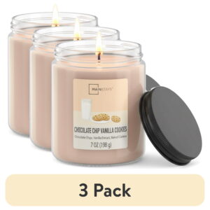 (3 pack) Mainstays Single-Wick Twist Glass Jar Scented Candle, Chocolate Chip Vanilla Cookies, 7oz.
