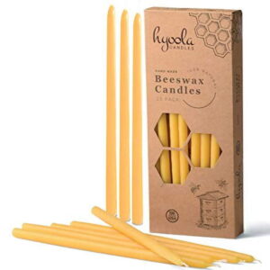 Hyoola, 9 Inch x 7/16 Handmade All Natural Beeswax Taper Candles - Yellow Unscented (25 Pack)