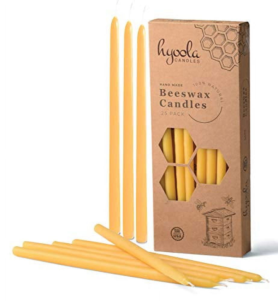 Hyoola, 9 Inch x 7/16 Handmade All Natural Beeswax Taper Candles - Yellow Unscented (25 Pack)