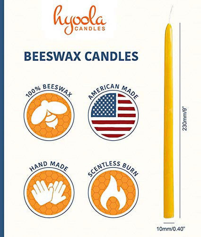 Hyoola, 9 Inch x 7/16 Handmade All Natural Beeswax Taper Candles - Yellow Unscented (25 Pack) - Image 3