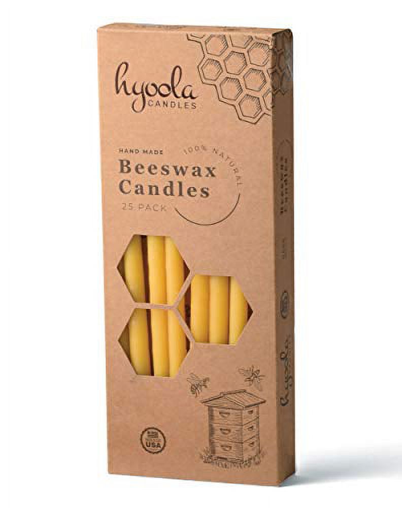 Hyoola, 9 Inch x 7/16 Handmade All Natural Beeswax Taper Candles - Yellow Unscented (25 Pack) - Image 4