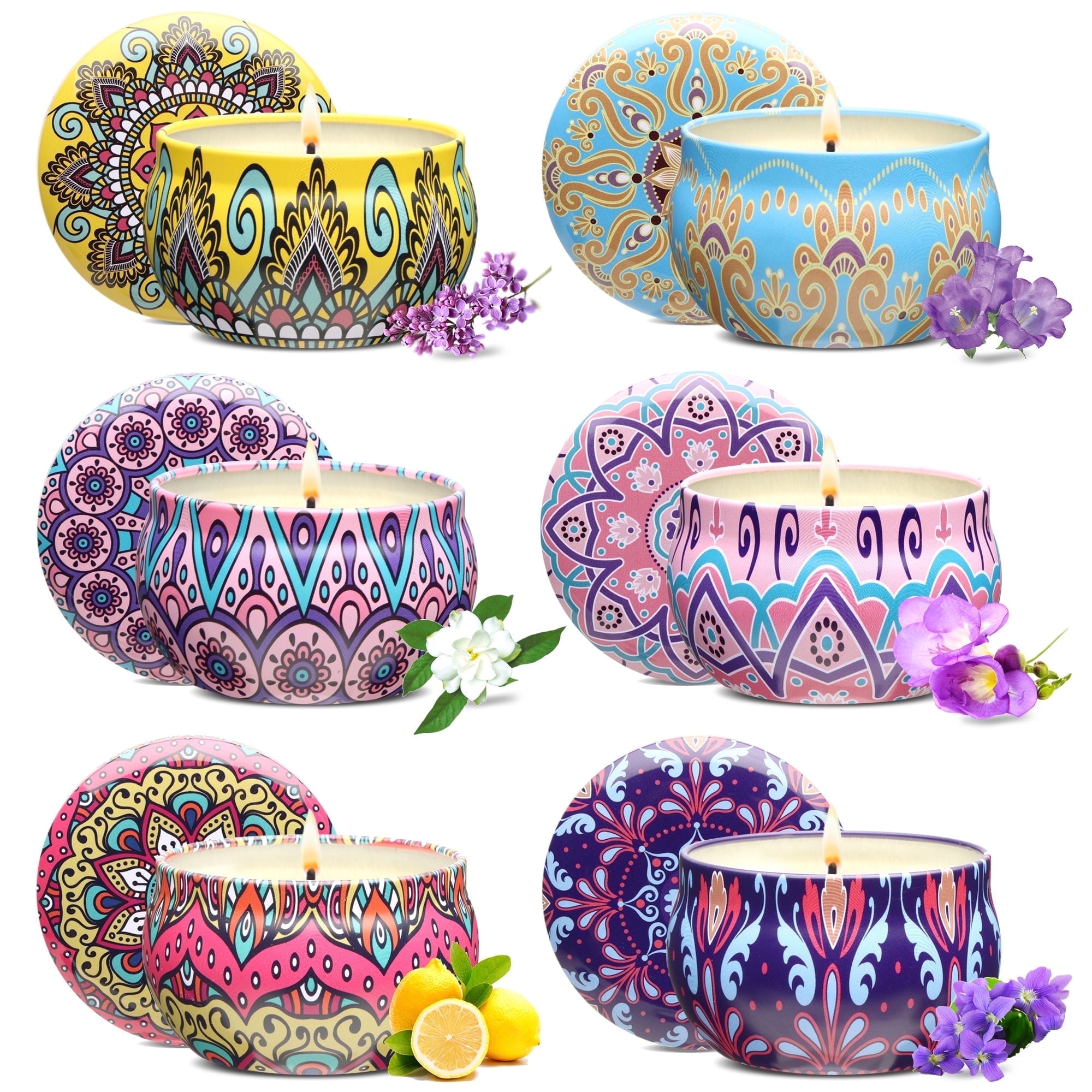 Scented Candles Gift Set, 6 Pack Jar Candles for Women, Each Candle Burns for 15 h