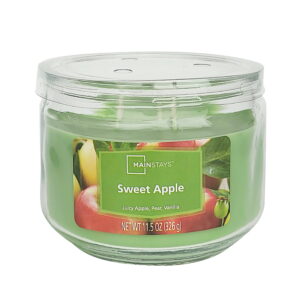 Mainstays 3-Wick Glass Jar Candle, Sweet Apple, Green, 11.5 oz