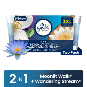 Glade 2in1 Single Wick Candles, Moonlit Walk + Wandering Stream, 8.16 oz, 2 Count