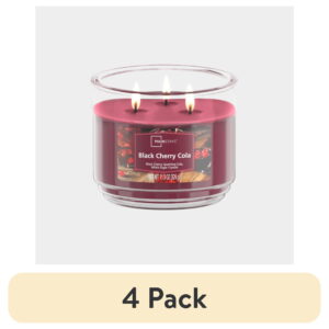 (4 pack) Mainstays 3-Wick Scented Glass Jar Candle, Black Cherry Cola -Wick, 11.5oz.