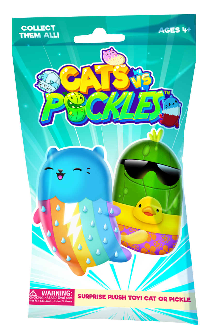 Cats Vs Pickles 4in Colorful Bean-Filled Blind Pack Assortment Plush, Novelty & Gag Toys for Kids 4+