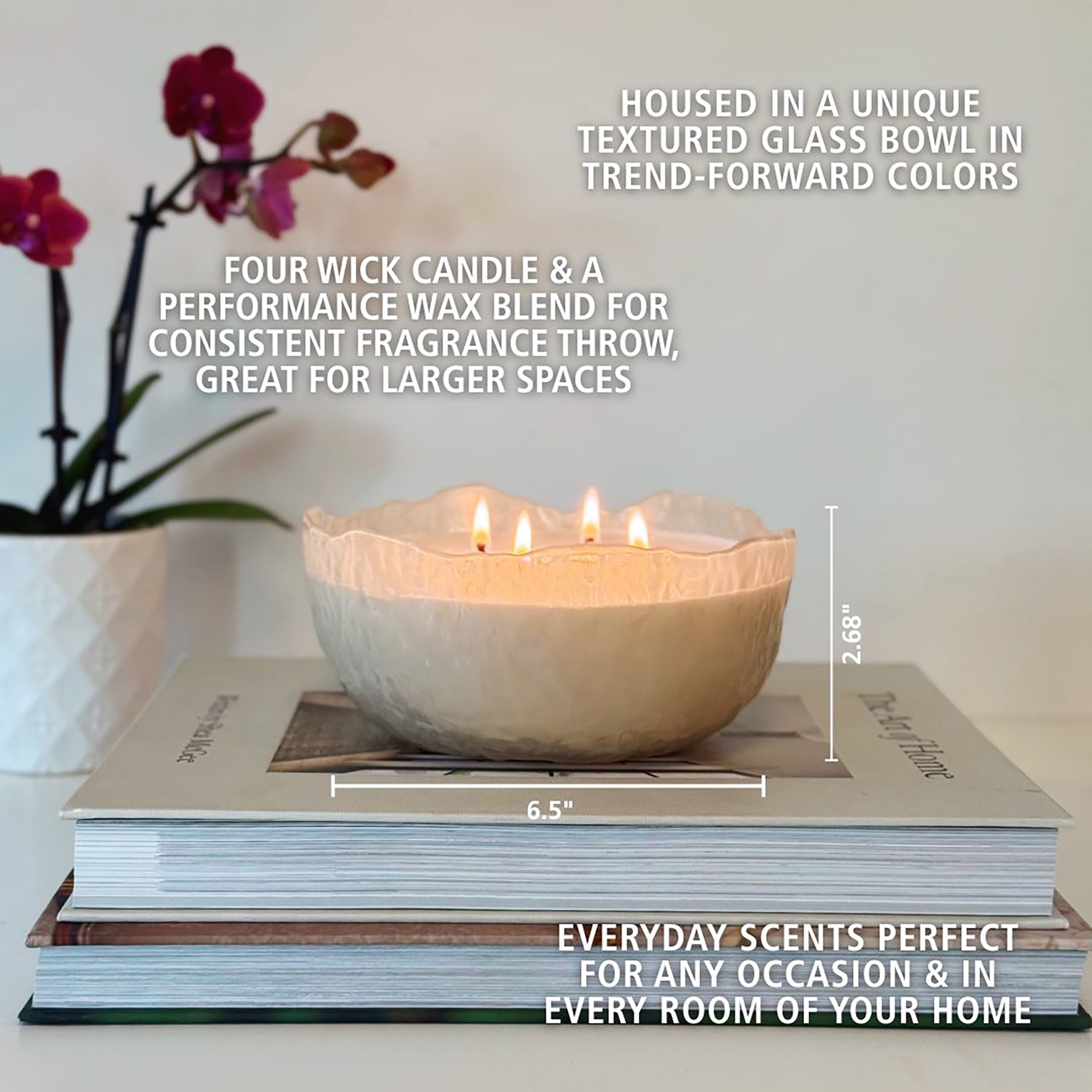 Home Decor Collection 3-Wick Moon Bowl Scented Jar Candle, Santal Fluer & Amber, 21.3 oz. - Image 5