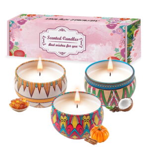 DAYBETTER 3 Pack Fall Candles, Scented Candles for Women, Total 60 Hour for Christmas, Pumpkin Cinnamon, Cocoa Coconut, Moroccan Amber,for Gifts, Birthday