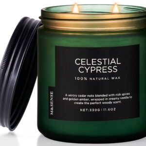 M&SENSE Celestial Cypress Scented Candle, 11.6oz Soy Jar Candles for Home, Medium 2 Wick, Up to 70 Hours Burn time, Natural Organic Fragrance