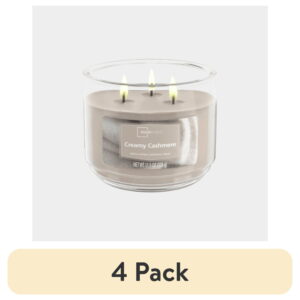(4 pack) Mainstays 3-Wick Scented Glass Jar Candle, Creamy Cashmere, 11.5oz.