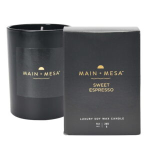 Main + Mesa Matte Black Glass Candle in Gift Box, 9.3 oz., Burn time up to 60 hours