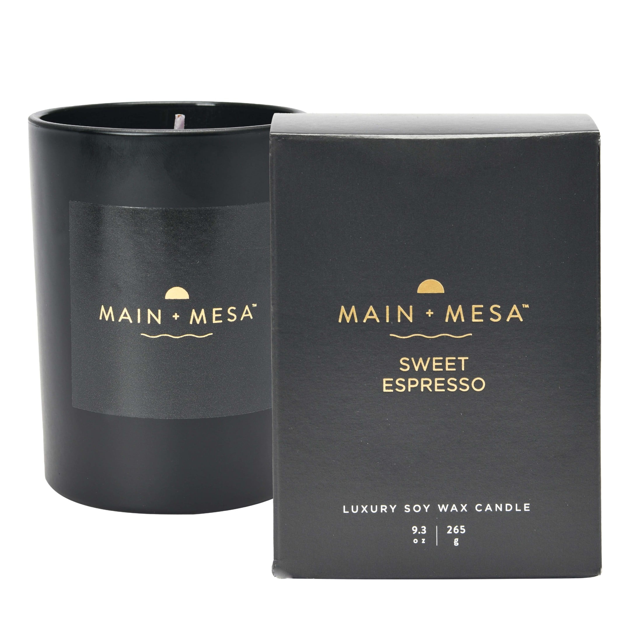 Main + Mesa Matte Black Glass Candle in Gift Box, 9.3 oz., Burn time up to 60 hours