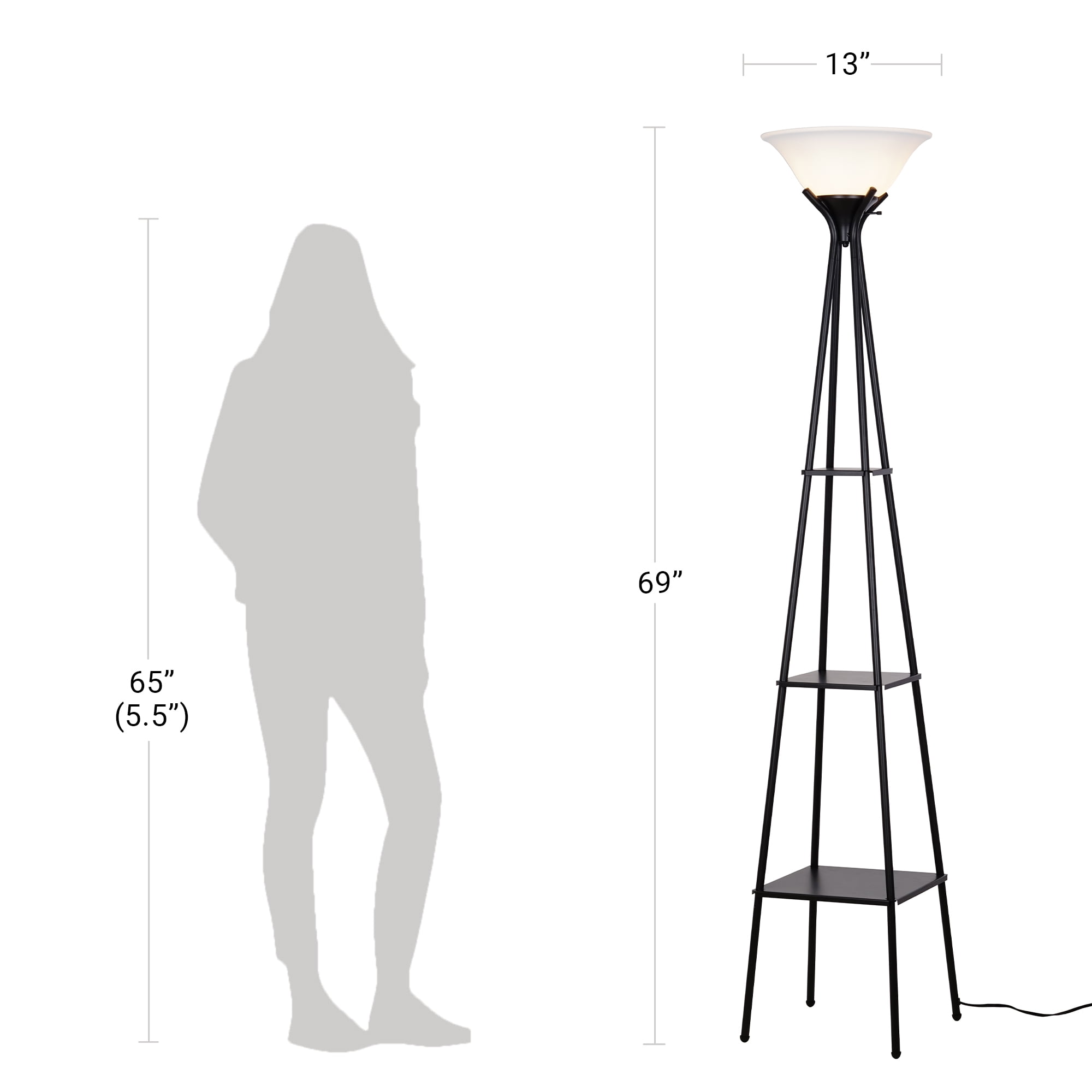 Mainstays Charcoal Finish Metal Etagere Floor Lamp with Shelves - Image 5