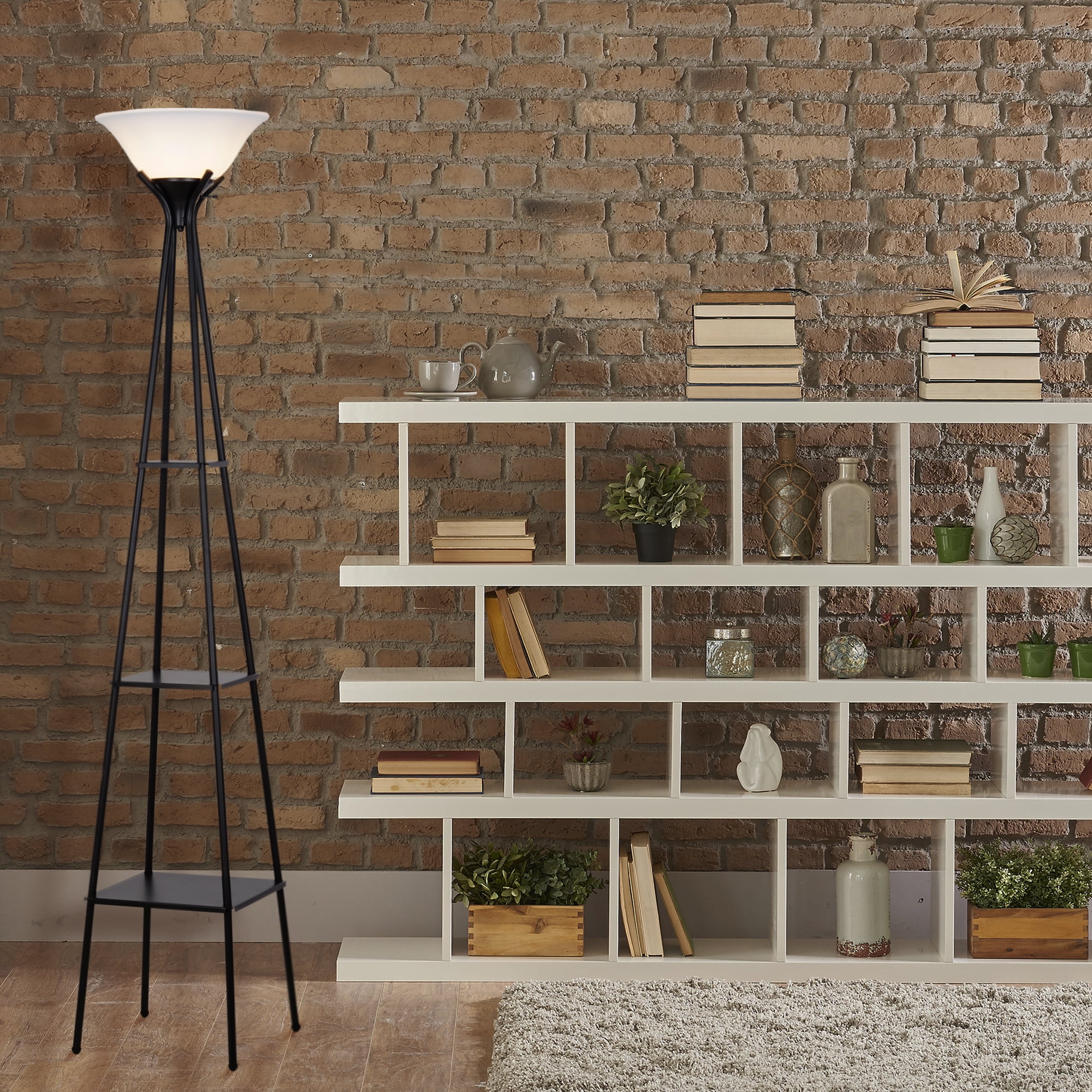 Mainstays Charcoal Finish Metal Etagere Floor Lamp with Shelves - Image 6