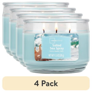 (4 pack) Mainstays 3-Wick Scented Glass Jar Candle, Salted Sea Spray, 11.5oz.